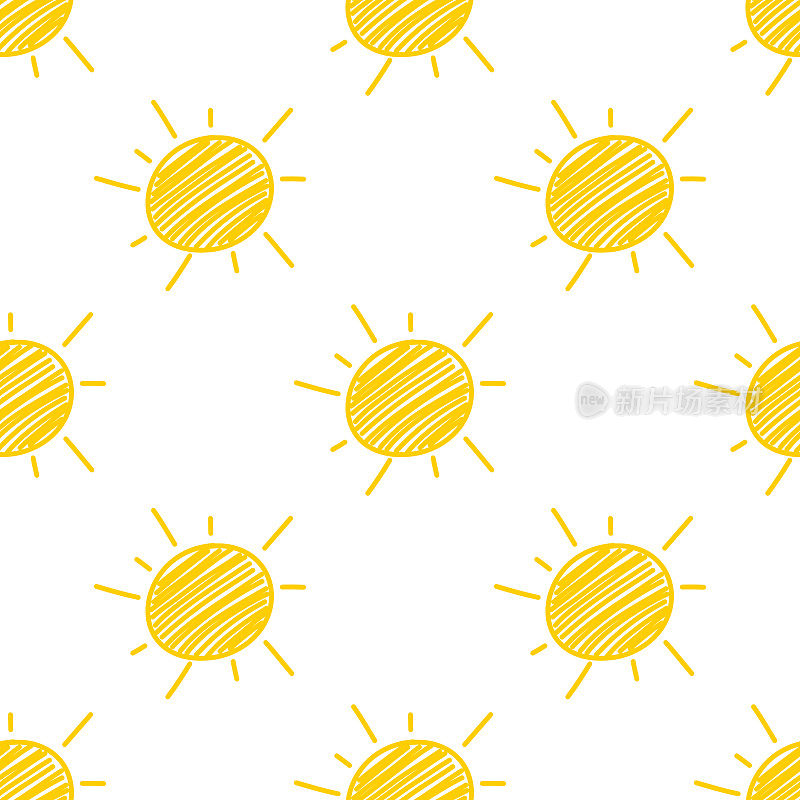 Sun seamless pattern on white background.